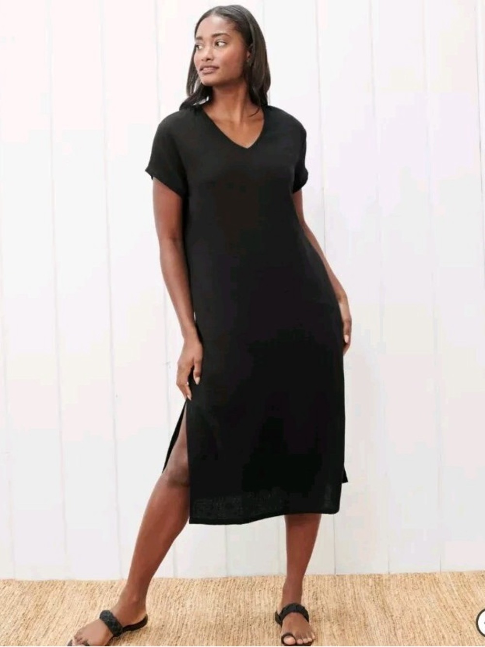 Jenni Kayne Cypress vneck black cotton gauze caftan size XS